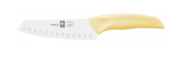 Нож японский Santoku 140/260 мм. с бороздками, желтый I-TECH Icel /1/12/