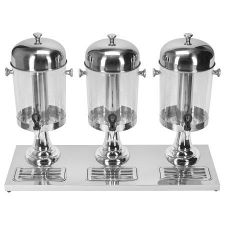 Диспенсер для соков, холодных напитков, три емкости по 8 л. h=56см. колба пластик. MGsteel /1/