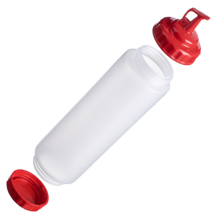 Емкость для соуса 1000 мл. d=75 мм. h=295 мм. c 2 крышками, широкая прозрачная, крышки красные GP /1/96/