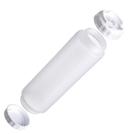 Емкость для соуса 1000 мл. d=75 мм. h=257 мм. c 2 крышками, с силик. носик. широкая прозрачная, крышки белые GP /1/96/ ВДОХНОВЕНИЕ